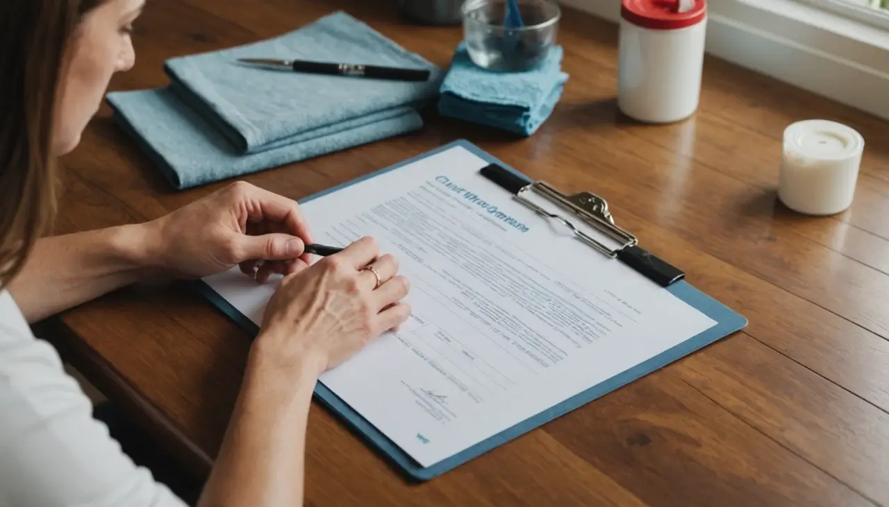 Close-up of cleaning consultation tools on spotless Fairfax countertop